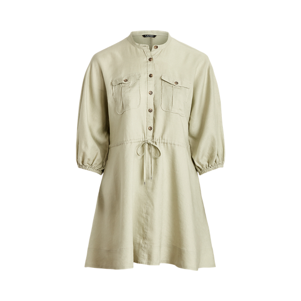 Linen Puff-Sleeve Dress Lauren Woman 1
