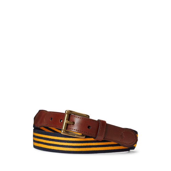 Leather-Trim Striped Belt Polo Ralph Lauren 1
