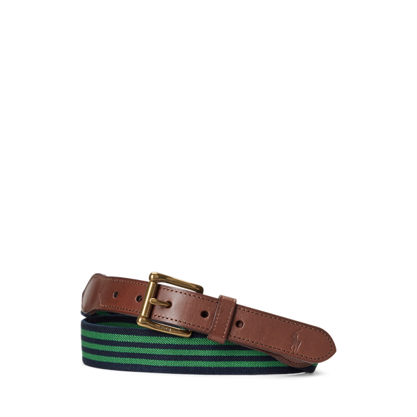 Leather-Trim Striped Belt Polo Ralph Lauren 1