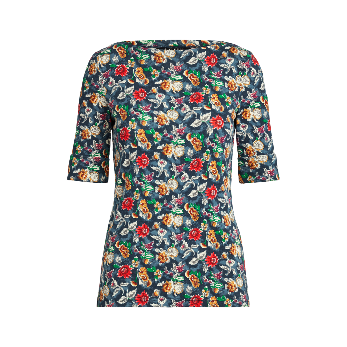 Floral Stretch Cotton Boatneck Top