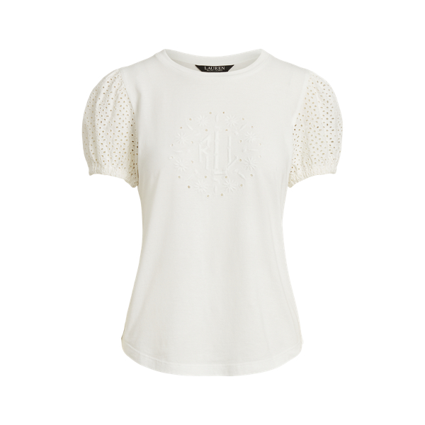 Maglietta in jersey con trafori e logo Lauren in 1