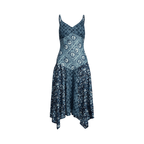 Patchwork-Print Linen Sleeveless Dress