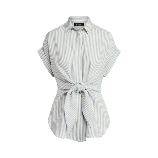 Striped Tie-Front Linen Shirt Lauren 1