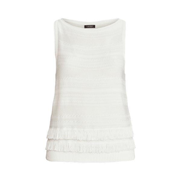 Fringe-Trim Sleeveless Sweater Lauren Woman 1