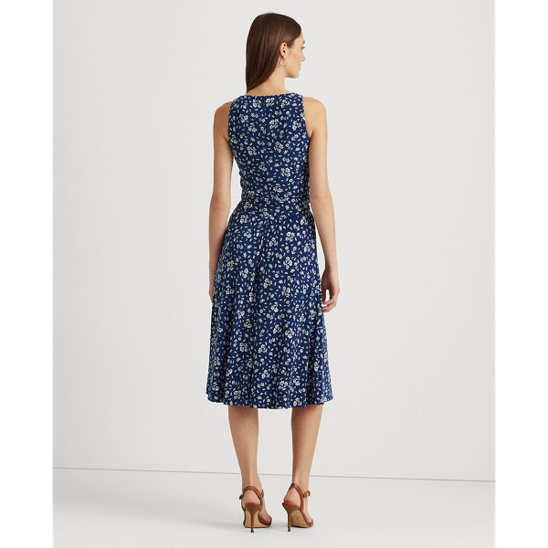 Blue/Cream Floral Belted Jersey Dress Lauren for summer 5