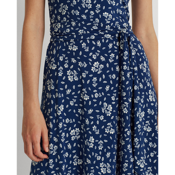 Blue/Cream Floral Belted Jersey Dress Lauren for summer 6