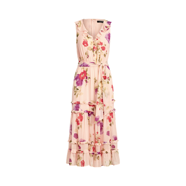 Floral Crinkled Georgette Dress Lauren Petite 1