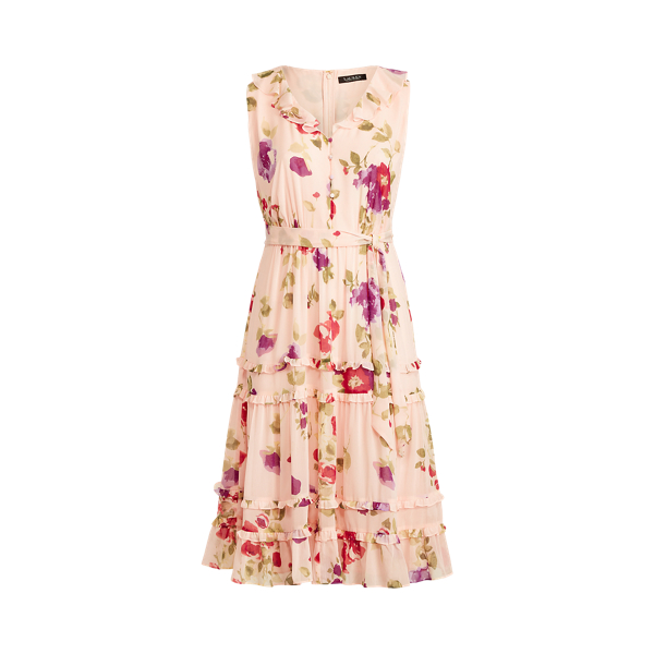 Vestido de georgette arrugado con flores Lauren Woman en 1