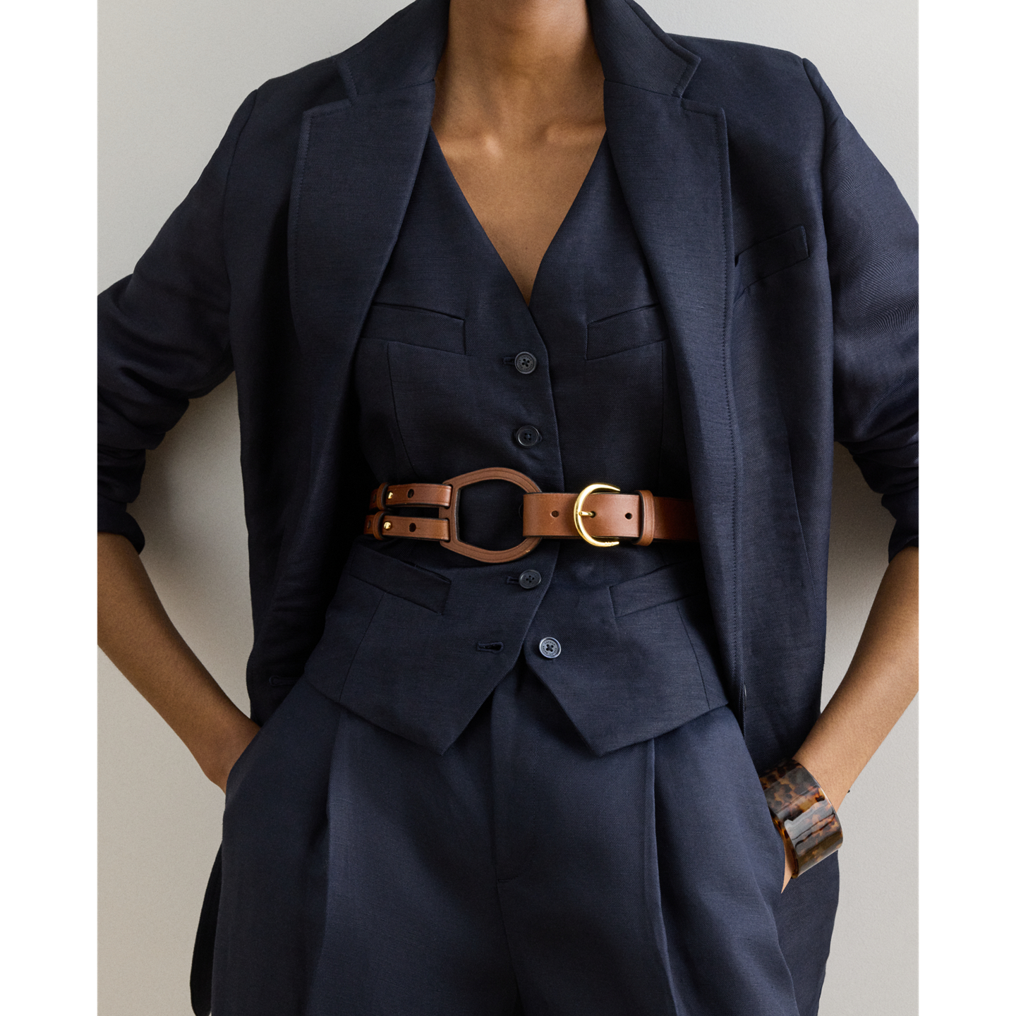 Женский ремень Ralph Lauren Tri-Strap Leather, цвет: Cuoio — фото 2