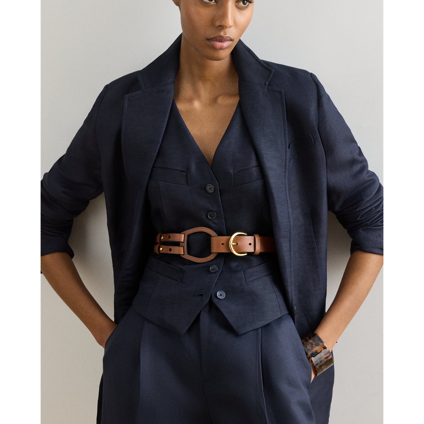 Женский ремень Ralph Lauren Tri-Strap Leather, цвет: Cuoio — фото 3