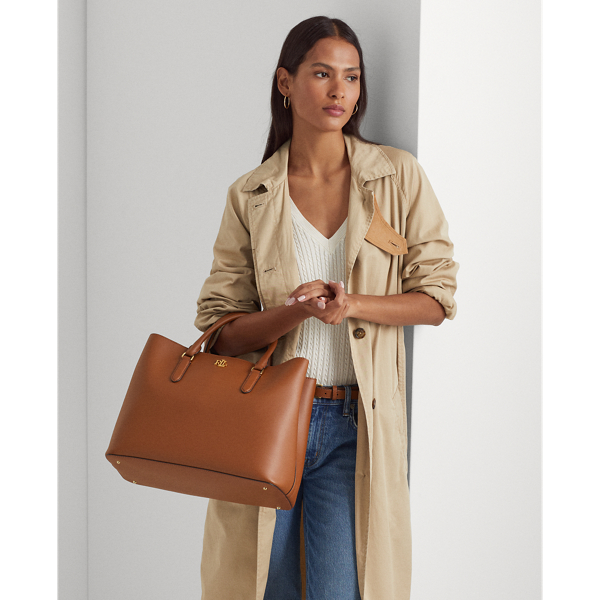 Grande sacoche Marcy en cuir lisse Lauren en Lauren Tan/Monarch Orange 8