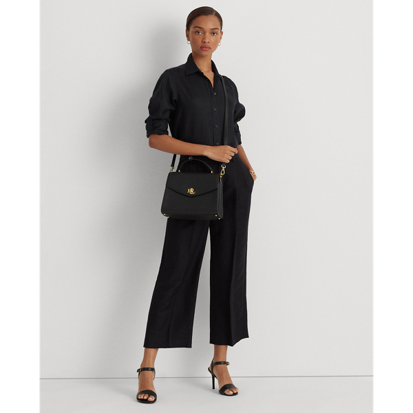 Black Pebbled Leather Medium Farrah Satchel Lauren 6
