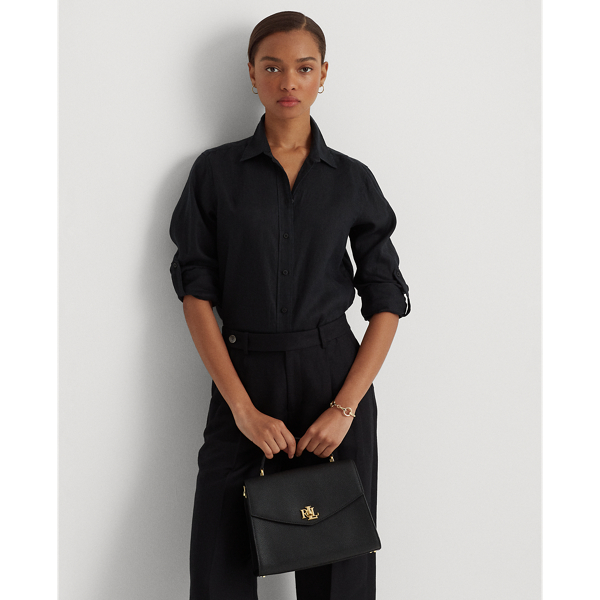Black Pebbled Leather Medium Farrah Satchel Lauren 7