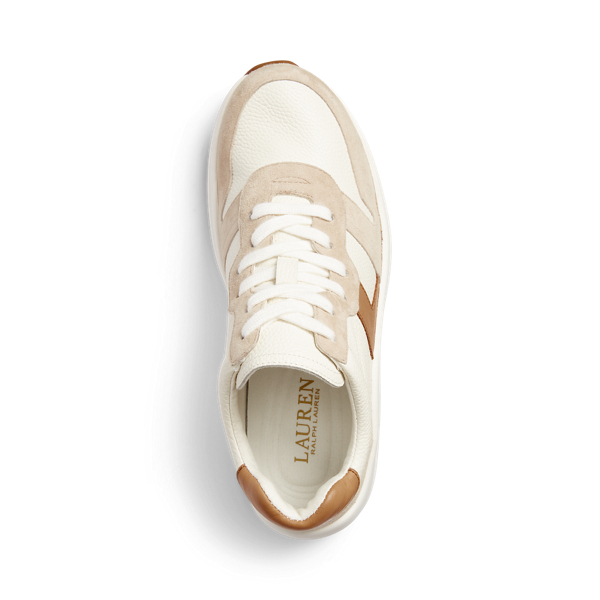 Vanilla/Parchment/Buff Rylee Leather &amp; Suede Trainer Lauren 4