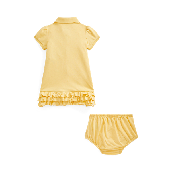 Corn Yellow Ruffled Cotton Polo Dress & Bloomer Baby Girl 2