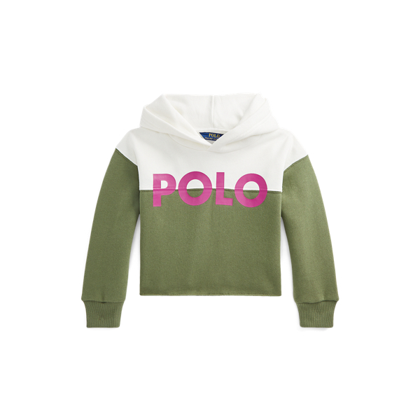 Fleece hoodie met logo en kleurvlakken