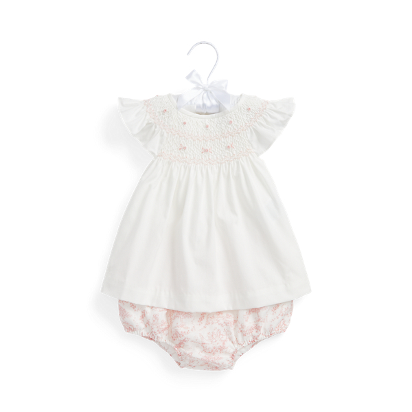 Haut coton smock&eacute; et bloomer motif toile Baby Girl en 1
