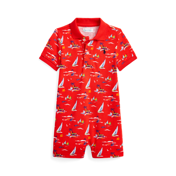 Yacht-Print Cotton Polo Shortall
