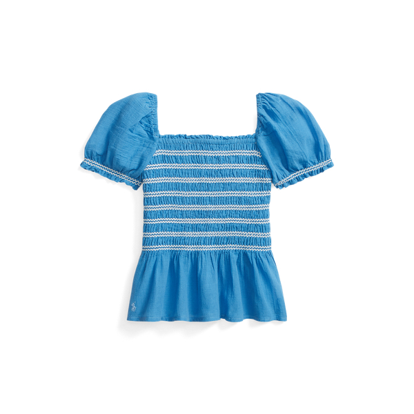 Smocked Cotton Peplum Top