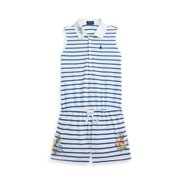 Striped Cotton Mesh Playsuit Girls 7-14 Years 1