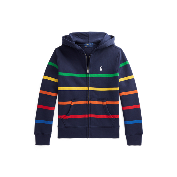 Gestreepte fleece capuchontrui met rits BOYS 6-14 YEARS in 1