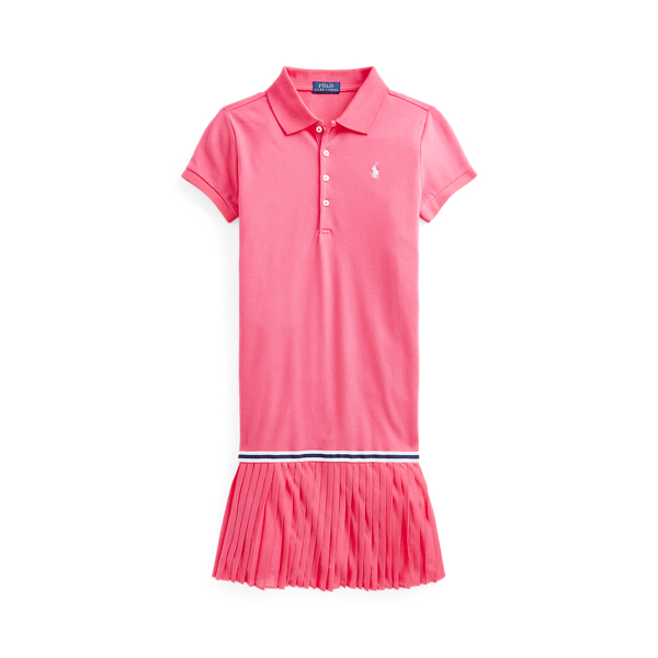 Pleated Stretch Mesh Polo Dress