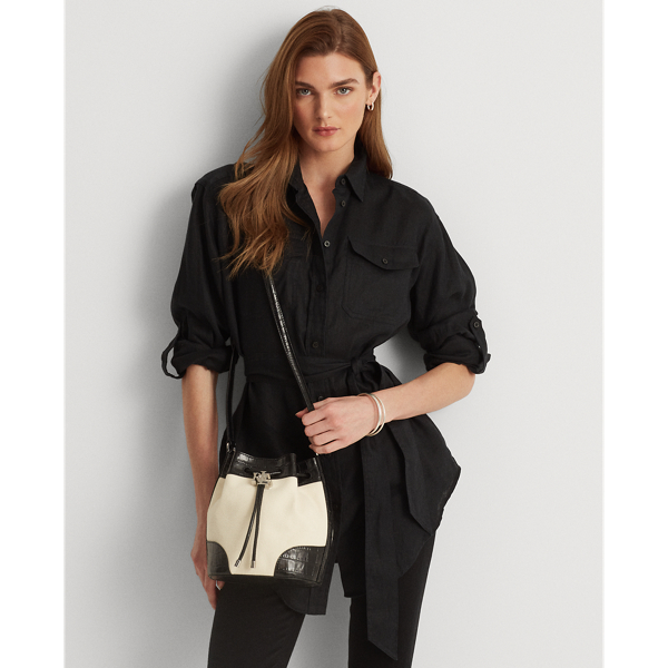 Natural/Black Canvas Medium Andie Drawstring Bag Lauren 6