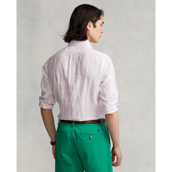 Gestreiftes Custom-Fit Leinenhemd Polo Ralph Lauren in Rosa/Wei&szlig; 4