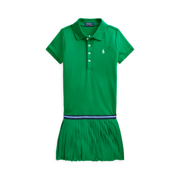 Pleated Stretch Mesh Polo Dress Girls 1.5-6.5 Years 1