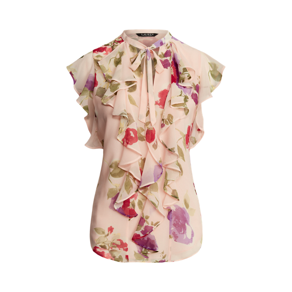 Floral Chiffon Ruffle-Trim Blouse Lauren 1