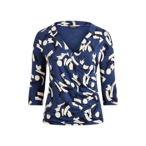 Geometric-Print Surplice Jersey Top Lauren Woman 1