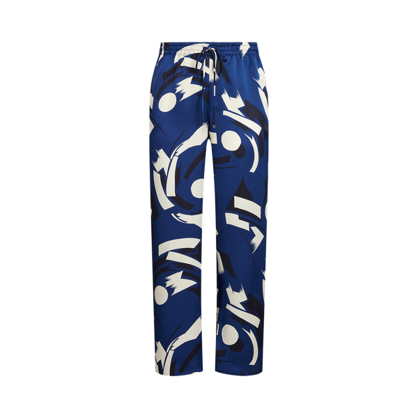 Geometric-Print Charmeuse Wide-Leg Trouser Lauren Woman 1
