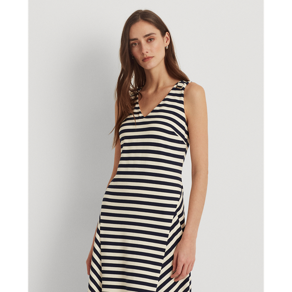 Refined Navy/Cream Striped Sleeveless Dress Lauren 4