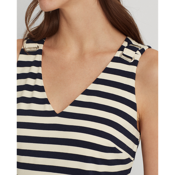 Refined Navy/Cream Striped Sleeveless Dress Lauren 6