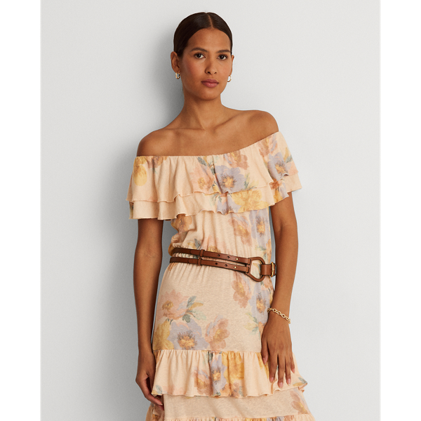 Schulterfreies, gebl&uuml;mtes Kleid Lauren in Zartrosa/Salbei Multi 4