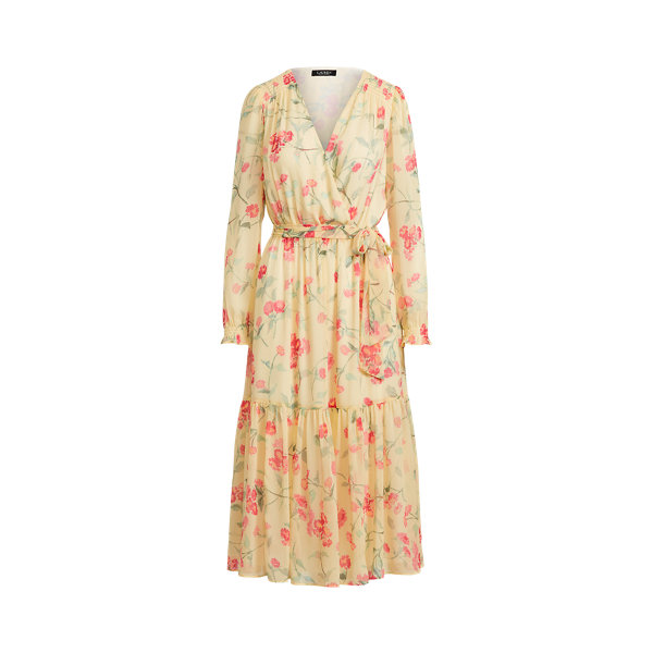 Vestido floral enrugado em georgette Lauren Petite em 1