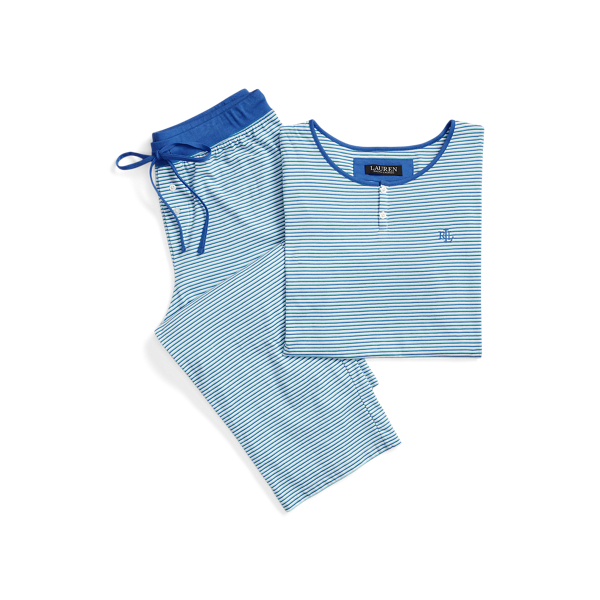 Blue Stripe Striped Cotton-Blend Sleep Set Lauren 2