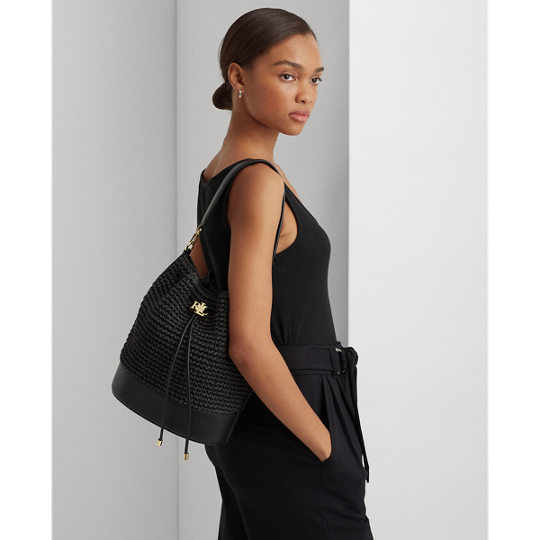 Black Straw Large Andie Drawstring Bag Lauren 6