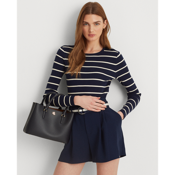 Lauren Navy/Lauren Tan Smooth Leather Small Marcy Satchel Lauren 6