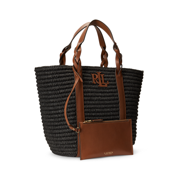 Black/Lauren Tan Straw Large Georgia Tote Lauren 3