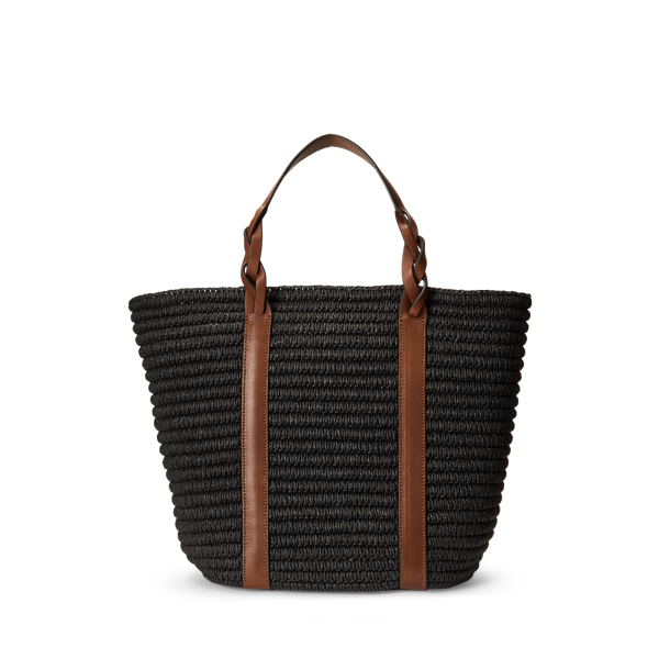 Black/Lauren Tan Straw Large Georgia Tote Lauren 4