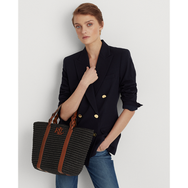 Black/Lauren Tan Straw Large Georgia Tote Lauren 6