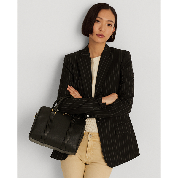 Sacoche moyenne Kaden en cuir tress&eacute; Lauren en Black 6