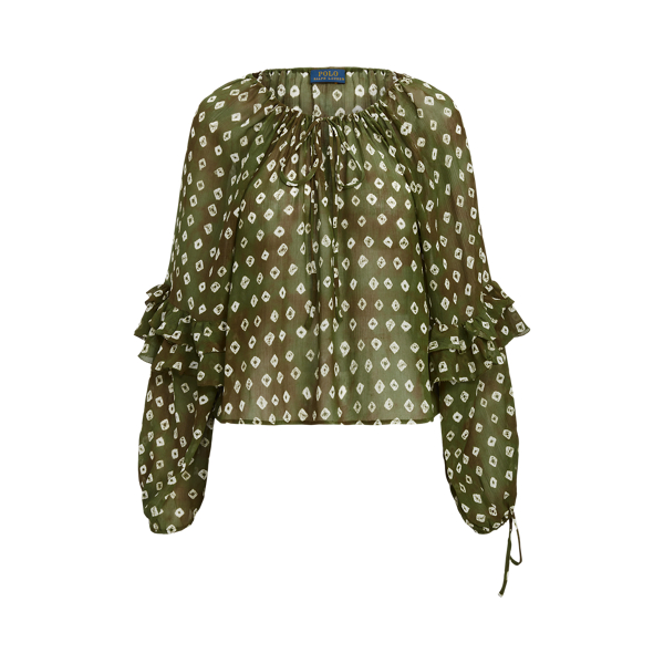 Gekreukte zijdemix blouse met blokprint Polo Ralph Lauren in 1