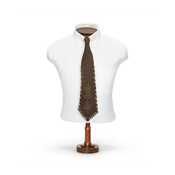 Handmade Leather-Trim Linen-Silk Tie