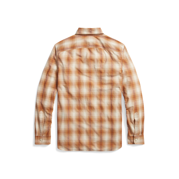 Camisa de trabalho em xadrez tecida RRL em RL-493 Tan/Cream 2
