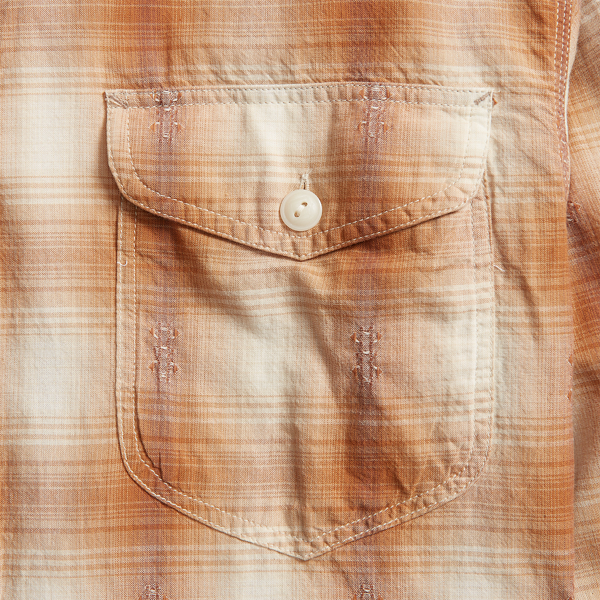 Camisa de trabalho em xadrez tecida RRL em RL-493 Tan/Cream 4