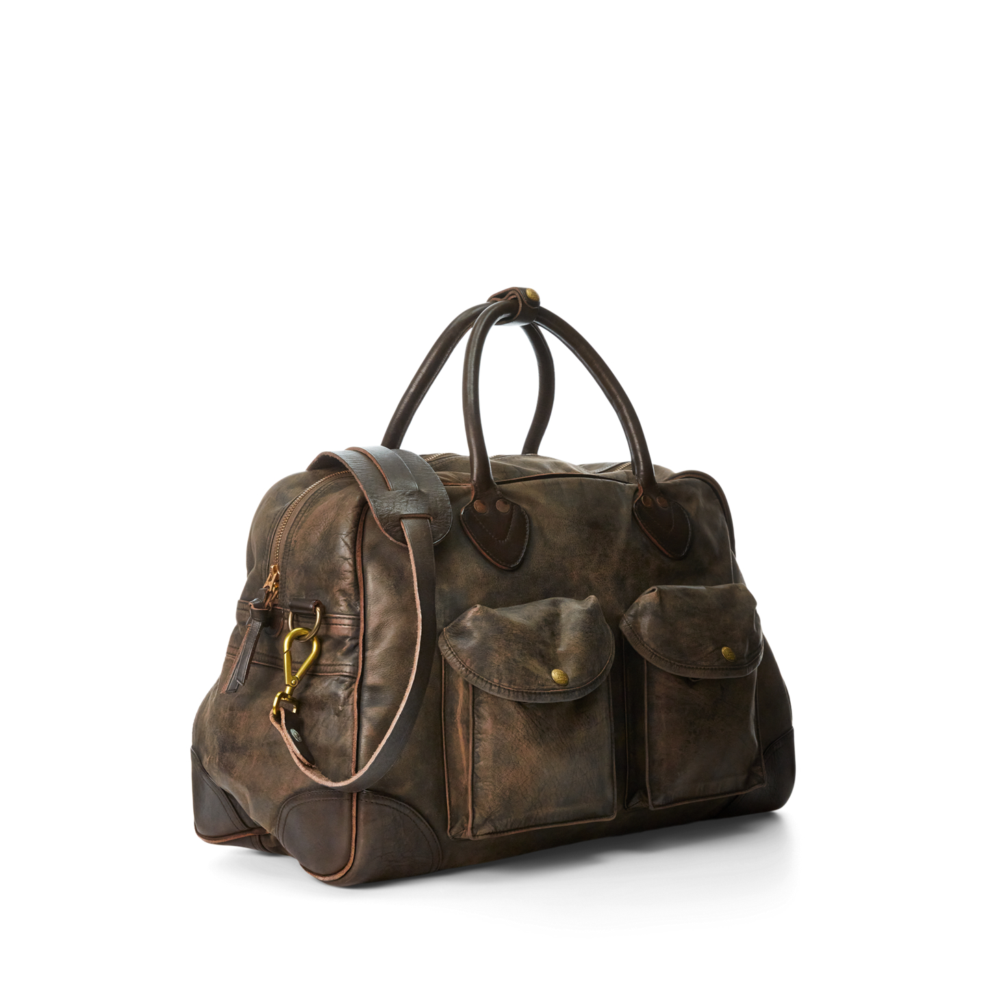 Мужская сумка Ralph Lauren Leather Duffel, цвет: Чёрный коричневый — фото 1