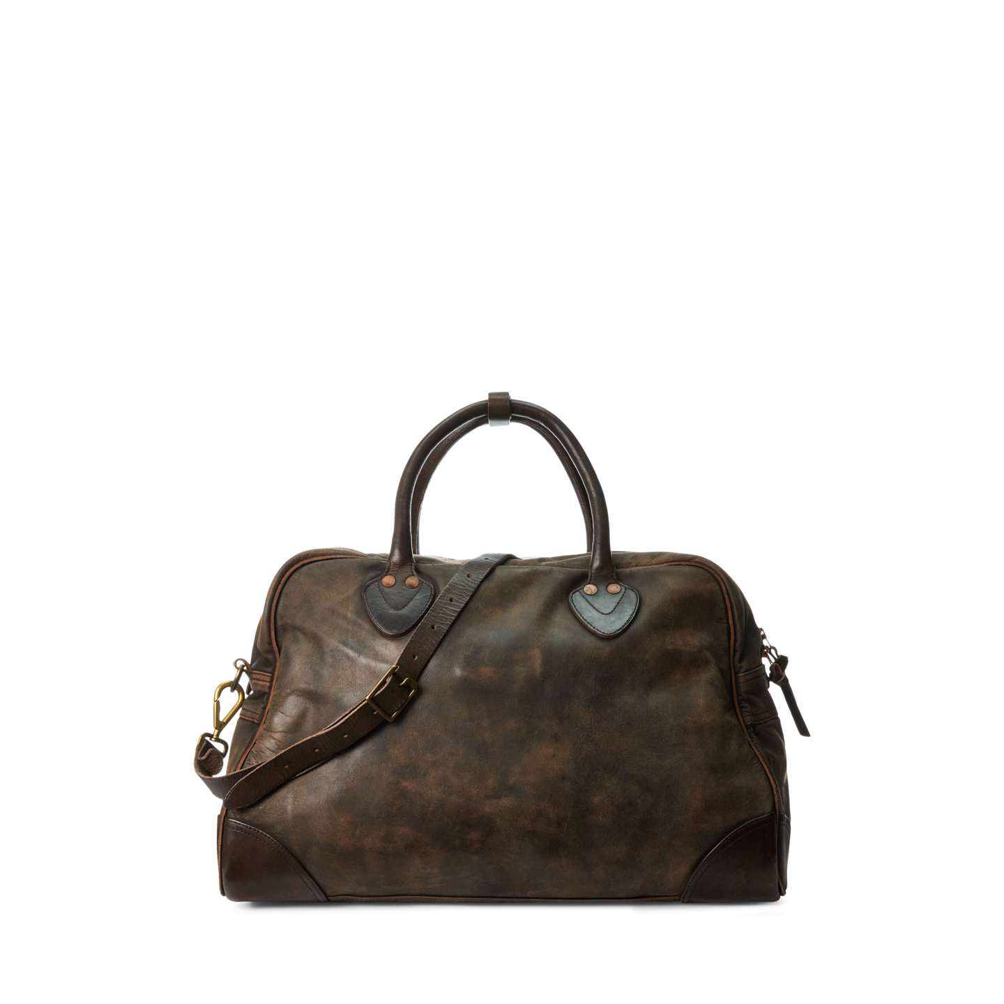 Мужская сумка Ralph Lauren Leather Duffel, цвет: Чёрный коричневый — фото 2