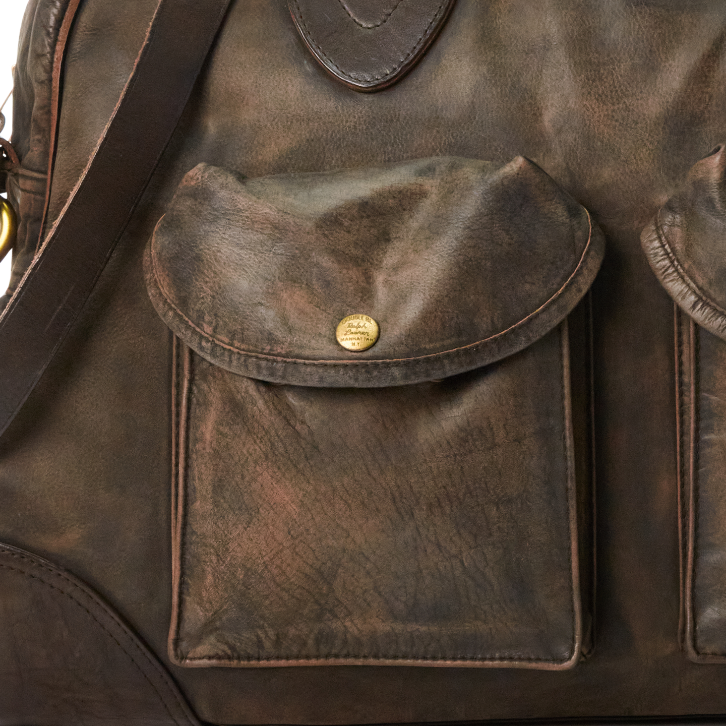 Мужская сумка Ralph Lauren Leather Duffel, цвет: Чёрный коричневый — фото 4